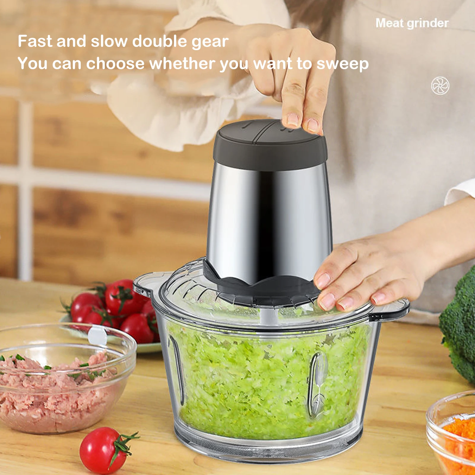 

2L Capacity Stainless Steel 304 Electric Chopper Meat Grinder Mincer Food Processor Slicer Multi-Function High-Power Four-Knife