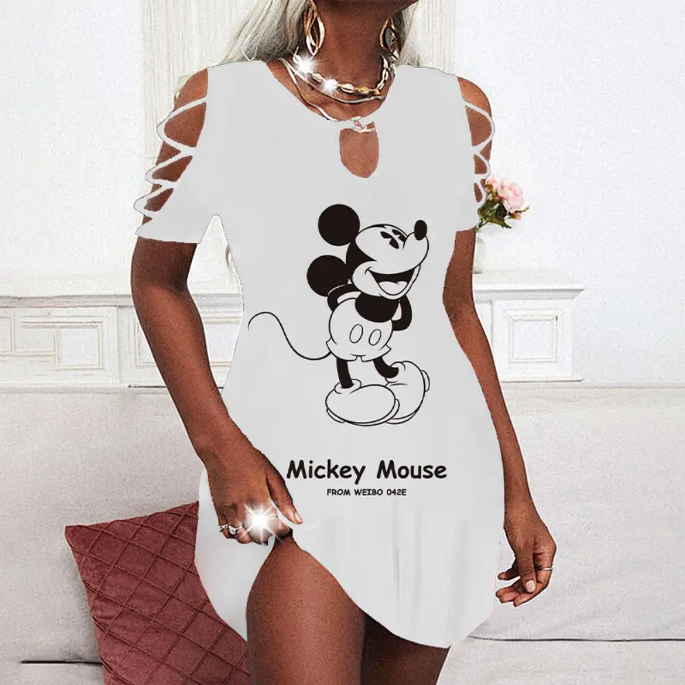 

Платье женское летнее с открытыми плечами и принтом Минни Маус
