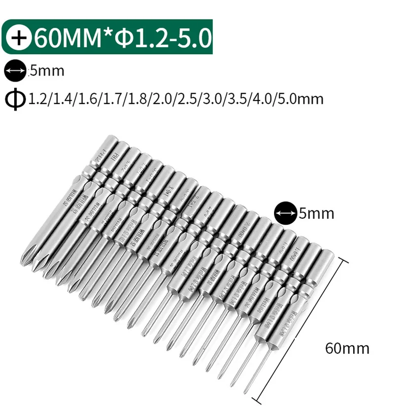 

Отвертка Phillips с круглым хвостовиком 5 мм PH00/PH0/PH1/PH2, магнитное ударное сверло из стали S2, длина 50/60/80/100/120/150 мм