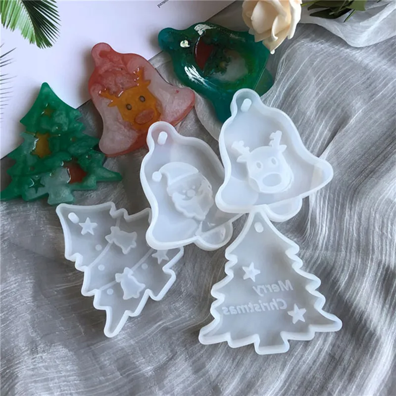 

Christmas Tree Bell Elk Pendant Casting Silicone Mould Crystal Epoxy Resin Mold DIY Crafts Aromatherapy Wax Aroma Gypsum Plaster