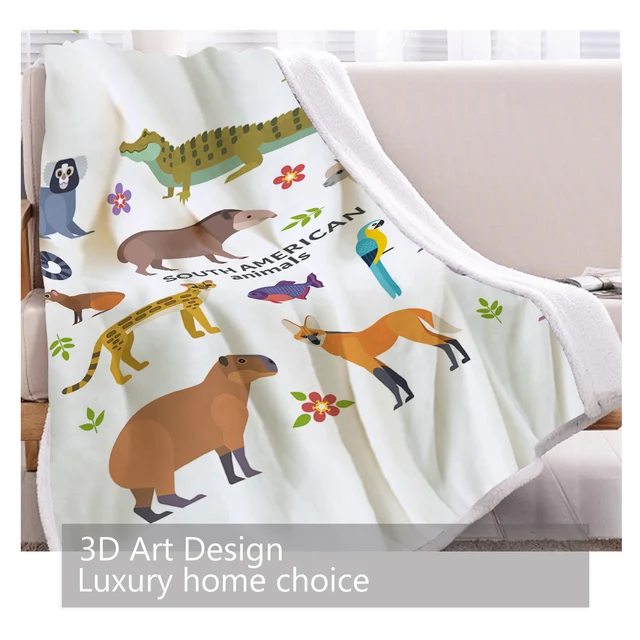 BlessLiving 3D Kawaii Cartoon Animal Pattern Sherpa Fleece Blanket Cute Fox Tiger Parrot Throw Blanket For Kid Bedroom Bed Decor 5