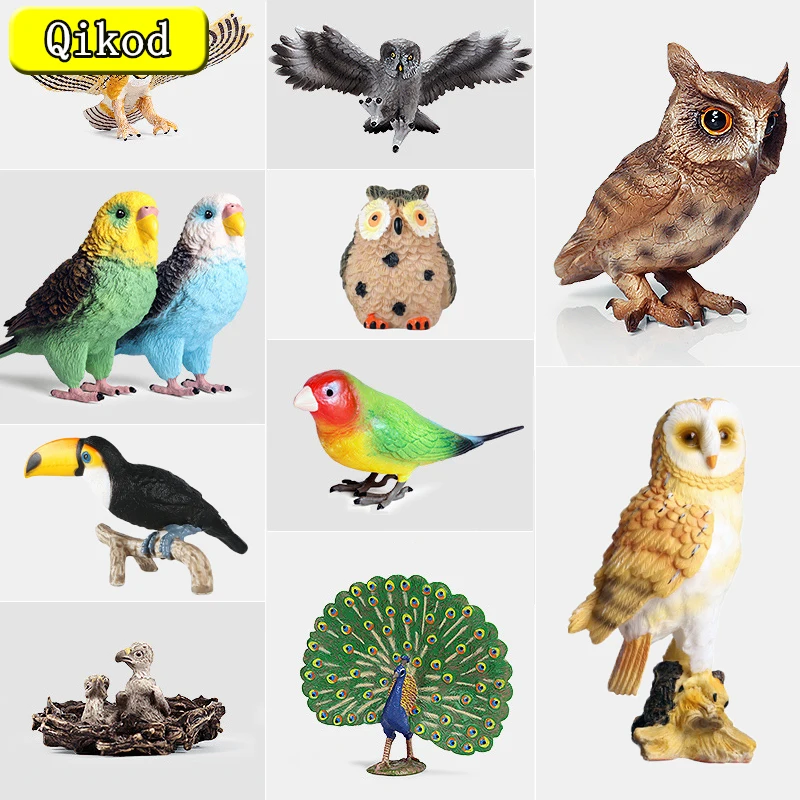 

Simulation Wild Animal Bird Figurine Collection Owl Bat Parrot Fairy Garden Decorate Model Action Figure Educational Toy for Kid