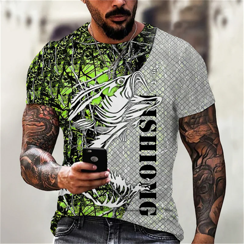 

Summer Outdoor Fish Sport Casual Men's T-Shirt Oversized Tops 3D Print Street Big Size Tee Fashion Fishing Pattern Man T-Shirts