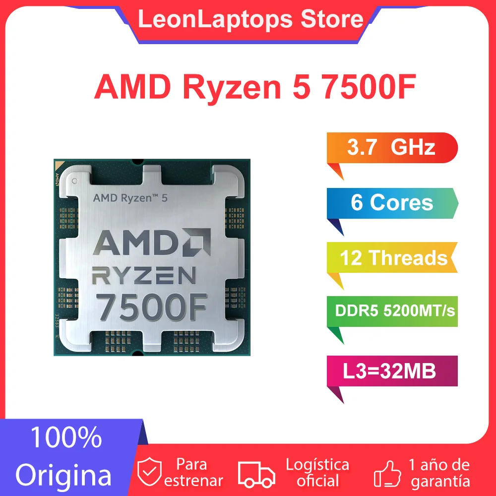 AMD Ryzen 5 7500F Processor CPU R5 7500F Up to 5.0 GHz 6-Core 12-Thread 32MB Game Cache Socket AM5 DDR5 5200MHz Desktop PC Gamer