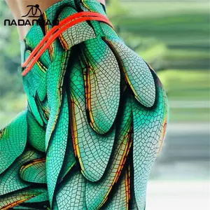 Женские спортивные легинсы с принтом зелёных крыльев, с высокой талией