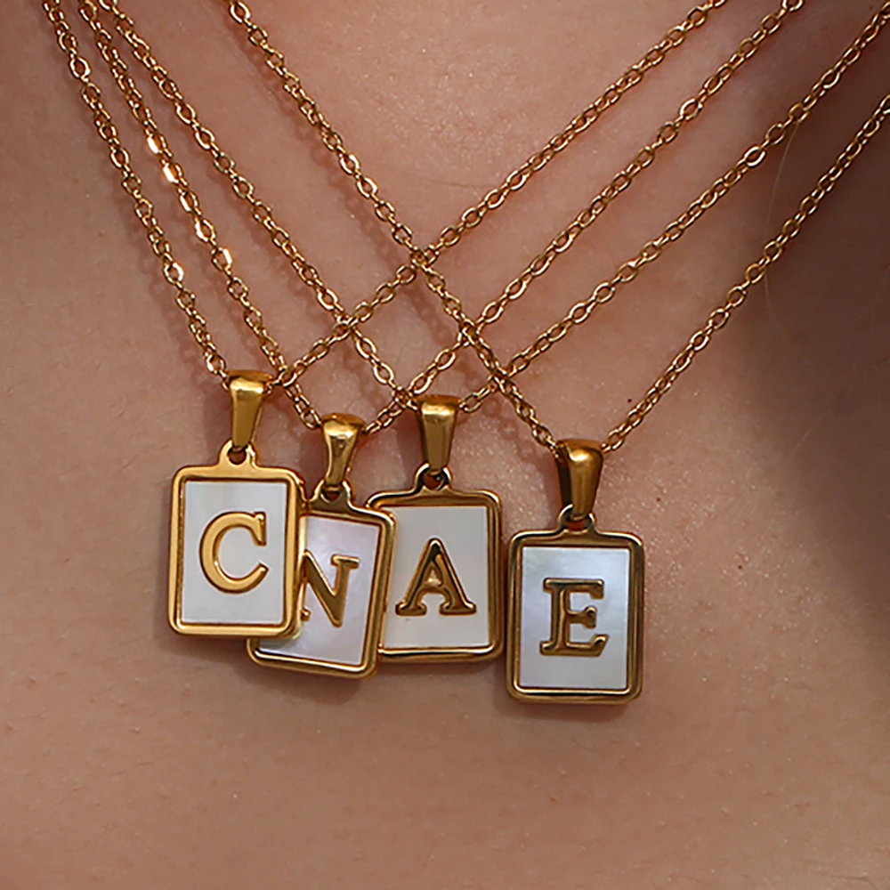 

Hypoallergenic Stainless Steel PVD Plated Water Resistant Natural Shell Small Plate Zodiac Necklace Square Pendant Necklace