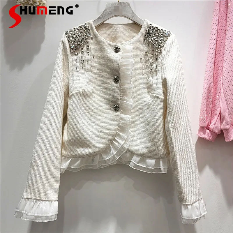 

Women's Short Coat 2022 Spring New Exquisite Rhinestone Elegant Jacket Western Style Solid Color Temperament Clothing