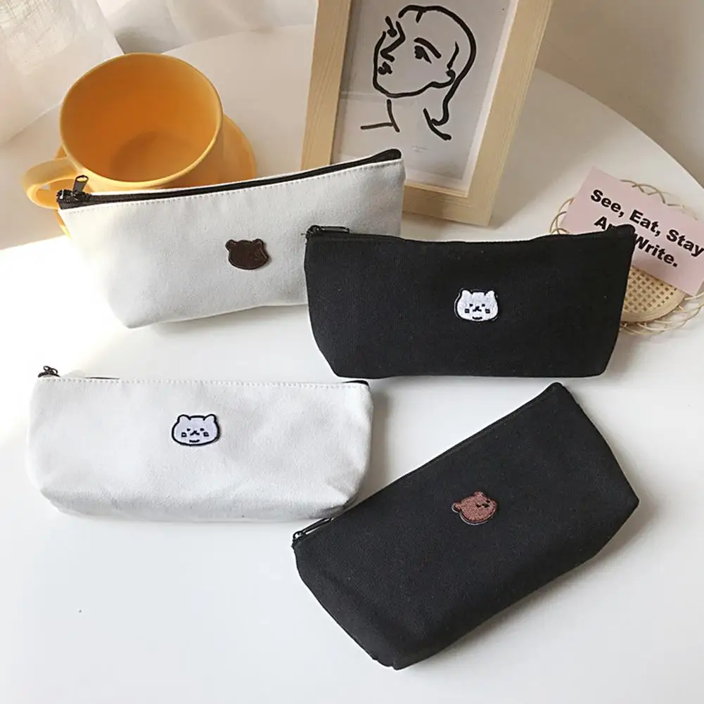 

Cute Pencil Bag Simple Pencil Case Zipper Pen Box Dust-proof Stationery INS Embroidery Pen Storage Bag For Student Stationery