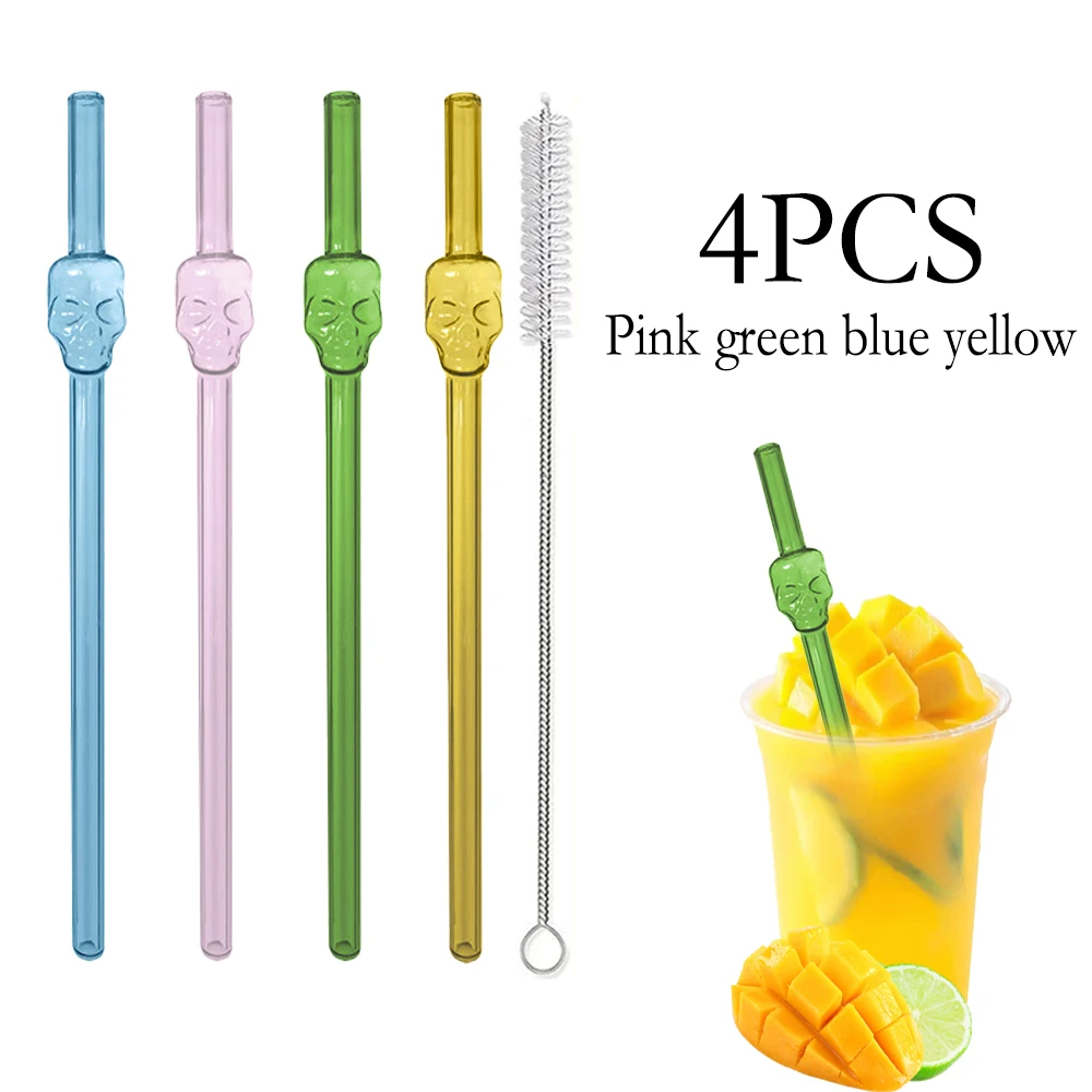 

4 Упаковки Экологически Чистых Стеклянных Трубочек С Чистящей Щеткой, 7,8 Дюйма