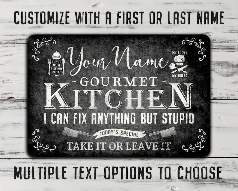 

Personalized Black Rustic Kitchen Metal Sign 16 x 24
