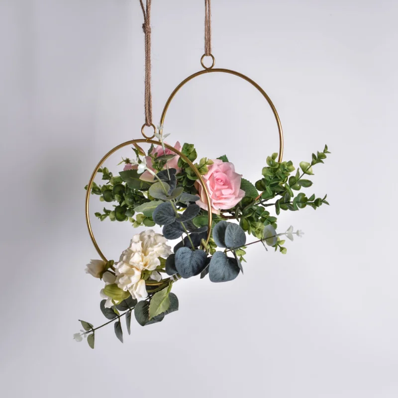 

Artificial Garland Wrought Iron Geometric Rose Garland20cm Creative Wedding Party Living Room WallHangingsNordic Home decoration