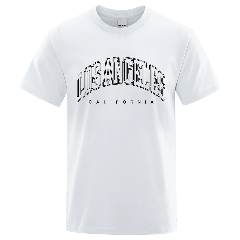 

Мужские футболки с двойным контуром Лос-Анджелес, США, летние свободные топы оверсайз, дышащая хлопковая футболка, одежда, уличная футболка