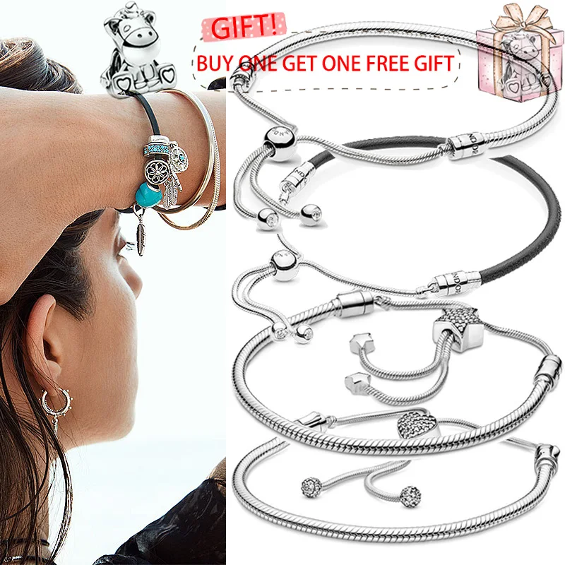 

New 925 брелок Silver Pan Bracelet Self Adjusting Star Button Pan Bracelet Is The Most Popular Gift For Women