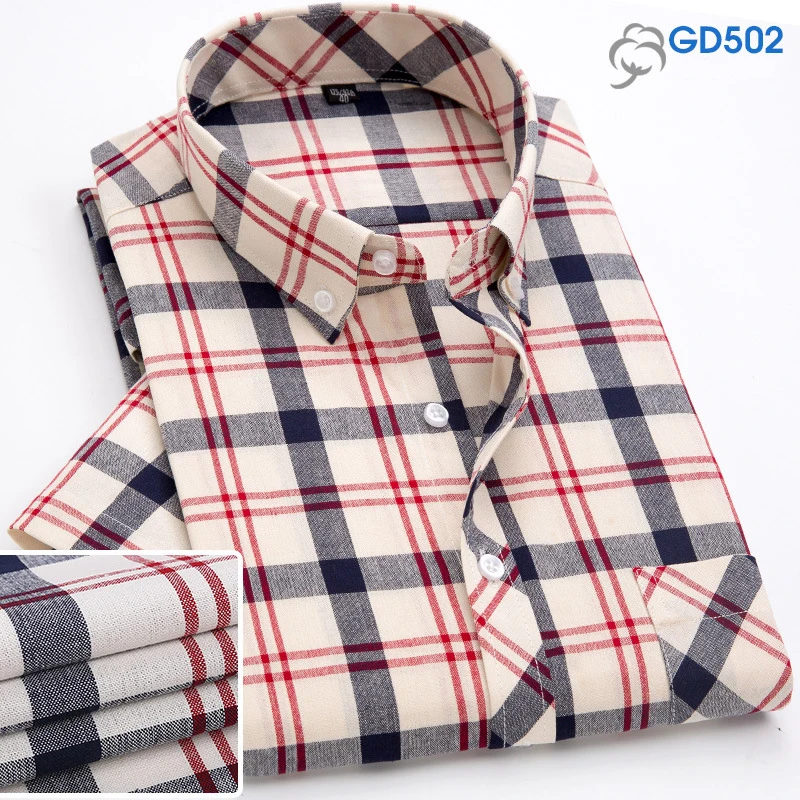 

Men's Plaid Shirts 100% Cotton Summer Short Sleeve Button Down Young Boy Streetware Clothing Soft Confortable Daily Shirt Casual