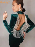 sexy backless diamond tassel velvet dress womens long sleeve bodycon mini club celebrity evening party vestidos 2022 winter new