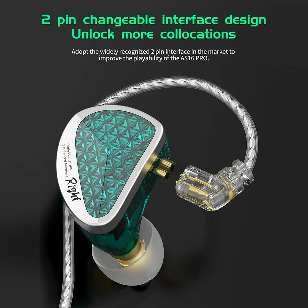 Проводные наушники KZ AS16 Pro 16BA сбалансированные арматурные Hi-Fi с басами и