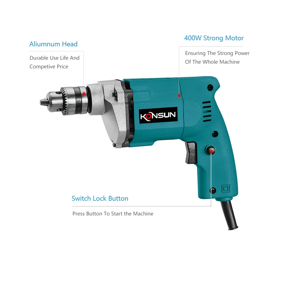 KONSUN 81201 горячая Распродажа OEM DIY 400 Вт 10 мм электрическая ручная дрель