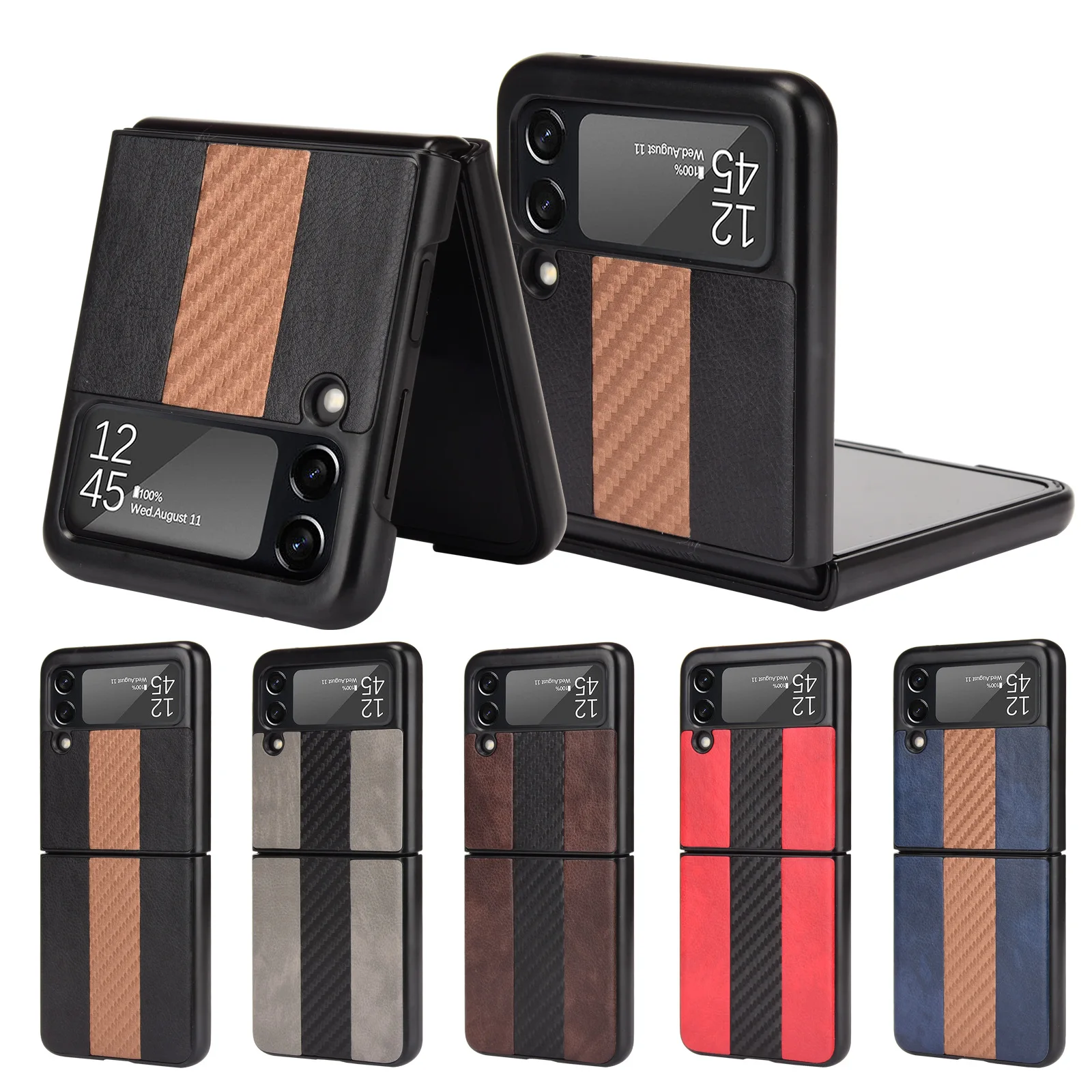 

Splicing carbon fiber leather Phone Case for Samsung Galaxy Z Flip3 5G Flip3 Anti-Knock Protective Cover for Samsung Z Flip Bag