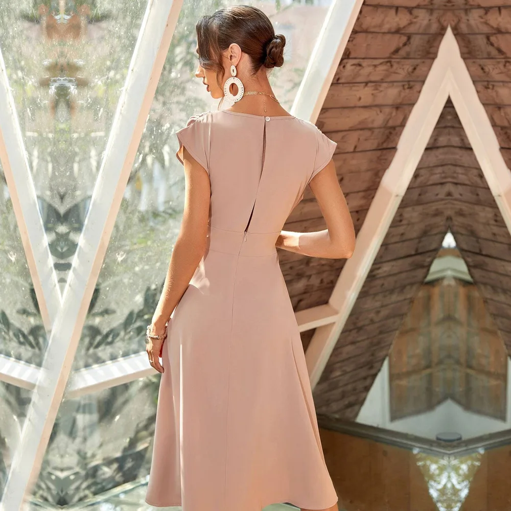 

Лидер продаж 2024, женское новое платье с V-образным вырезом и поясом, в стиле пригородного большого свободного кроя, платье средней длины