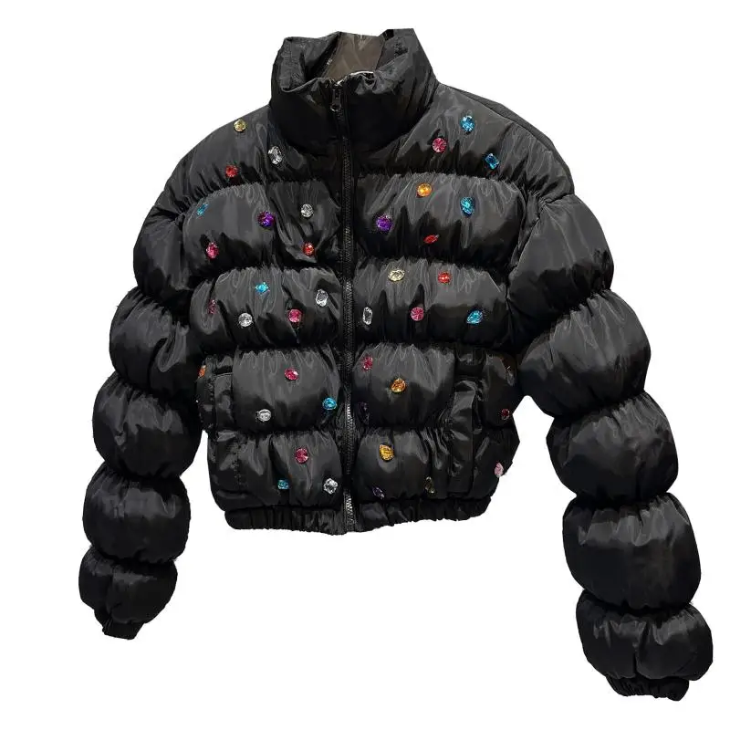 2022 Winter Clothes Women Heavy Diamond Cotton Padded Jacket Woman Loose Casual Warm Parkas Female Green Coat