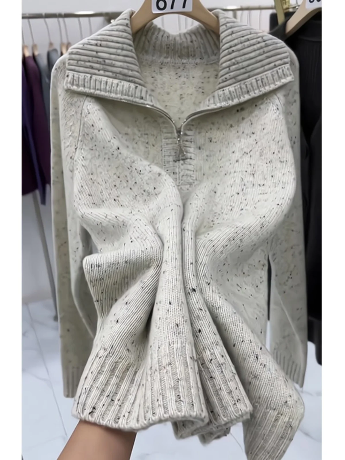 Осень-зима 2023 новый модный повседневный свитер на молнии с лацканами и цветными