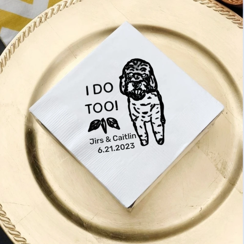 

Custom Illustrated Dog Wedding Napkins | Personalized Pet Wedding Napkins | Custom Paper Napkins | Custom Engagement Napkins