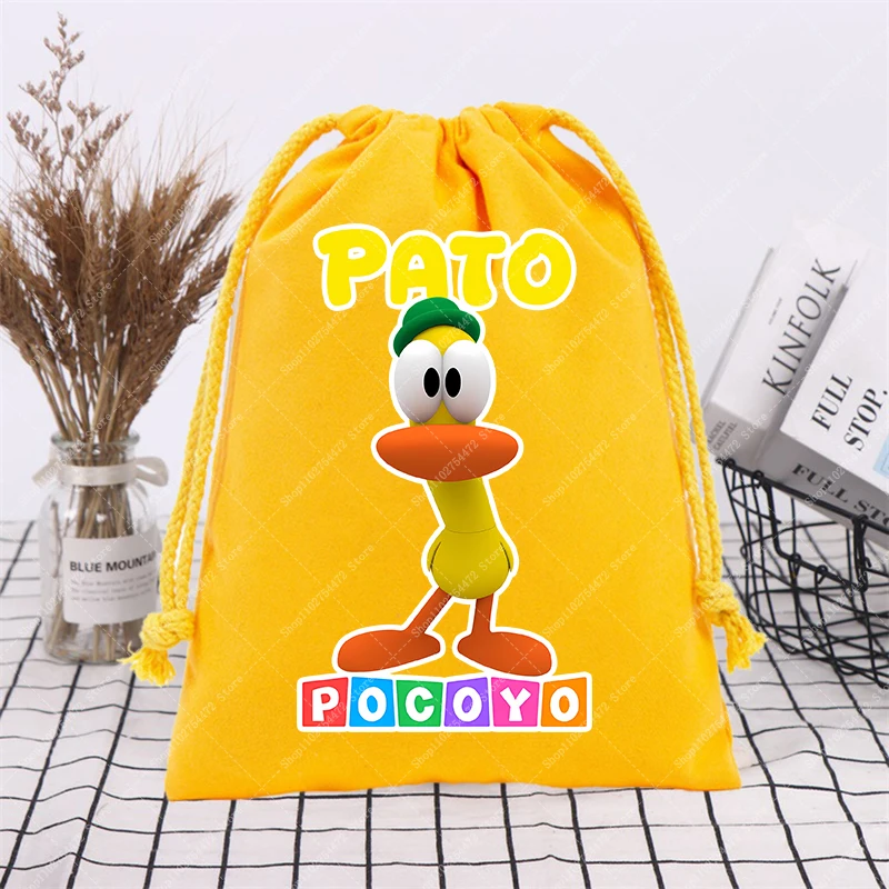 Фото Детская сумка-мешок с мультяшным принтом Pocoyo, хлопковая, на шнурке, для мальчиков и девочек, модная повседневная сумка для хранения, подарок 2026 №3