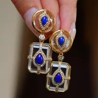 Natural Crystal Lapis Lazuli Earrings Handmade Luxury Dinner Party Custom Jewelry Sterling Silver Women Classic Design Eardrop