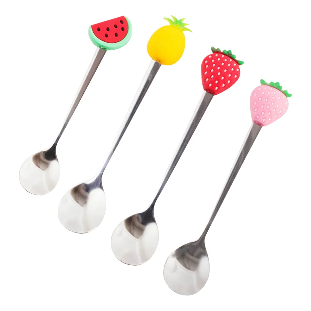 

4pcs Stainless Steel Coffee Mixing Spoons Cartoon Fruit Shaped Coffee Stirring Spoons