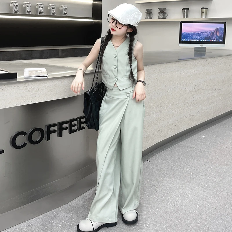 Костюм для девочек-подростков Блейзер жилет майка на пуговицах с V-образным