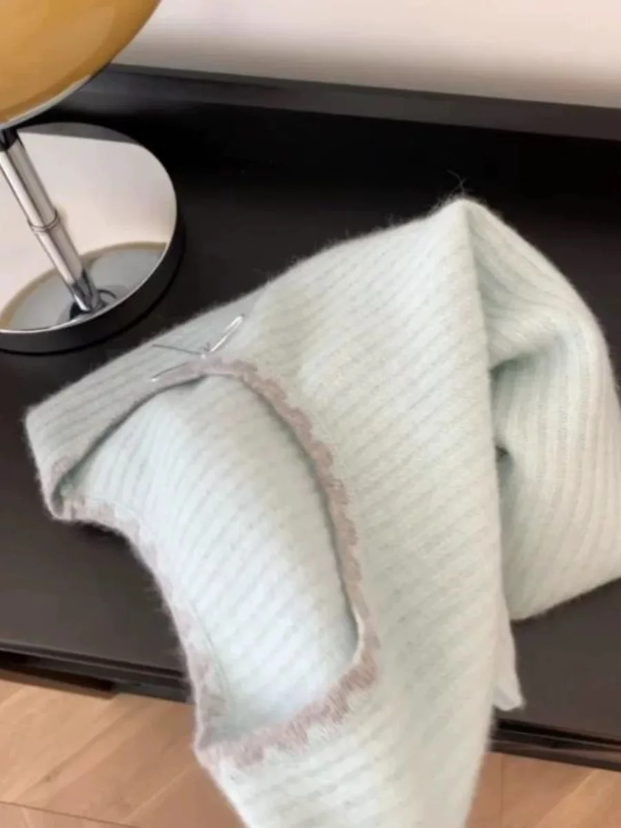 Осень-зима 2024 новый милый вязаный свитер женский пуловер с бантом внутренняя