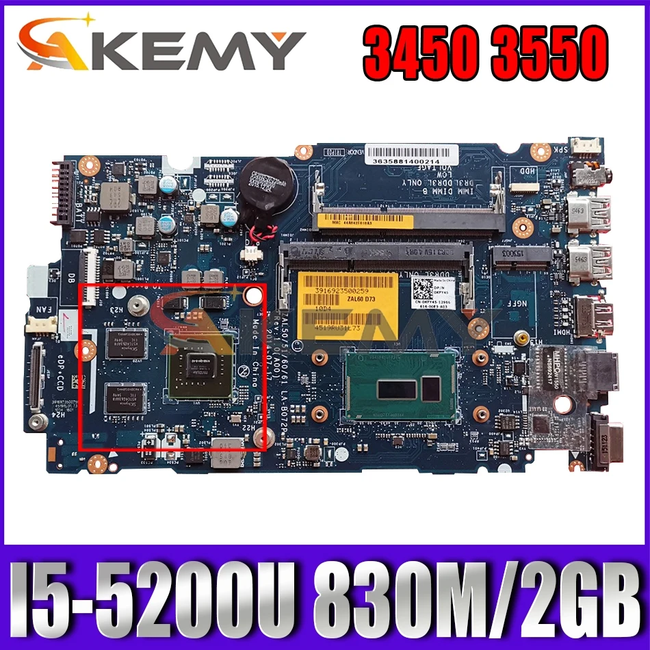 

Akemy I5-5200U 830M/2GB FOR Dell Latitude 3450 3550 Laptop Motherboard LA-B072P CN-01J67F 1J67F Mainboard 100%Tested