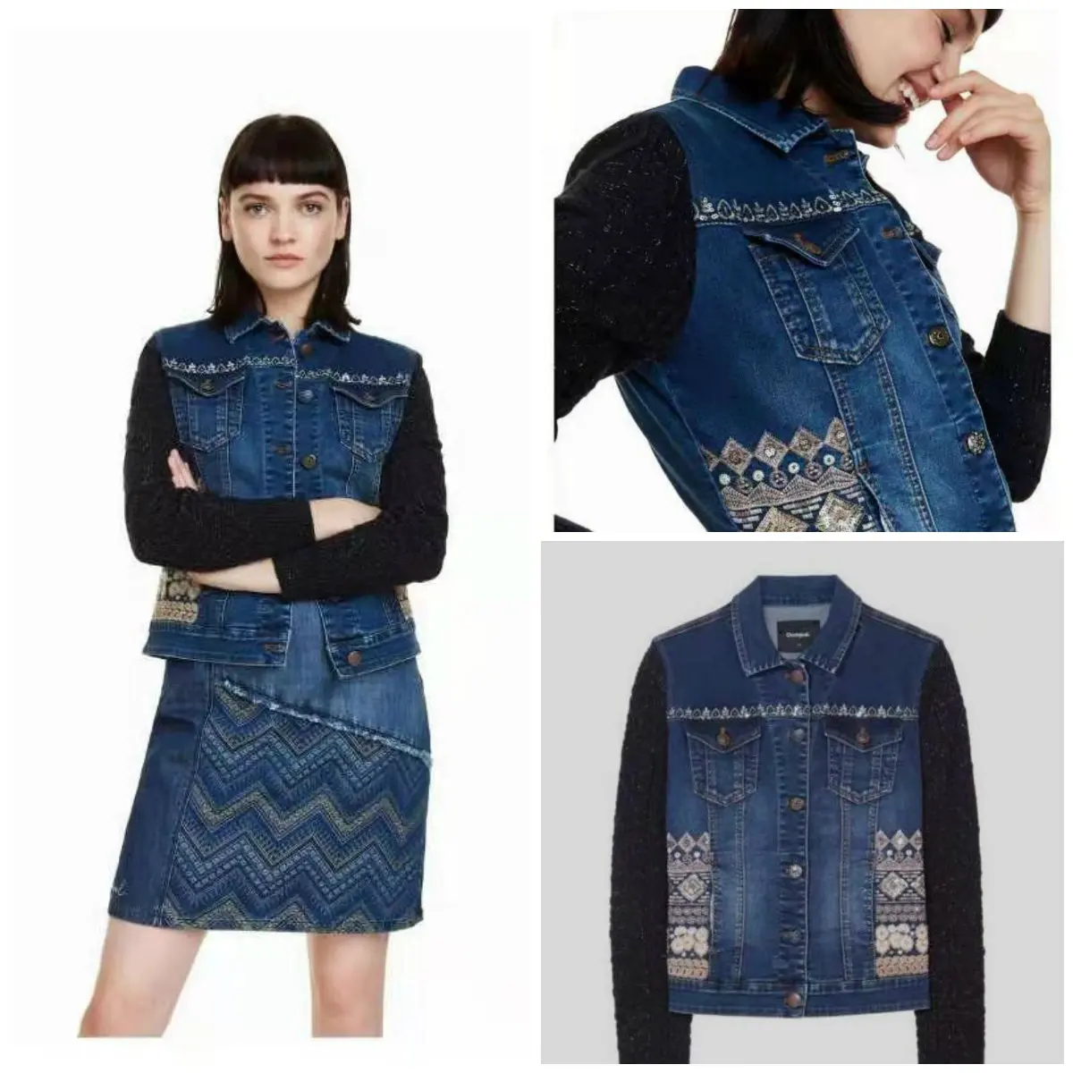 

Desigual, a Spanish fashion designer, is offering a new style of knitted and stitched denim jacket for spring and Autumn ladies