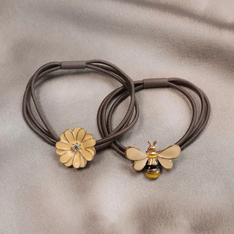 

Flower Bee Fashion Women Metal Nylon Rubber Hair Bands Solid Elastic Hair Accessories Girl Ponytail Headbands Big Size Headwear