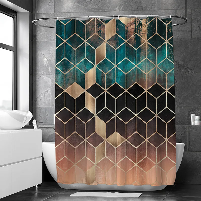 

71x79inch 3D Geometric Marble Bathroom Shower Curtains Waterproof Fabric Home Decorative Bathroom Curtain for Kitchen with Hook