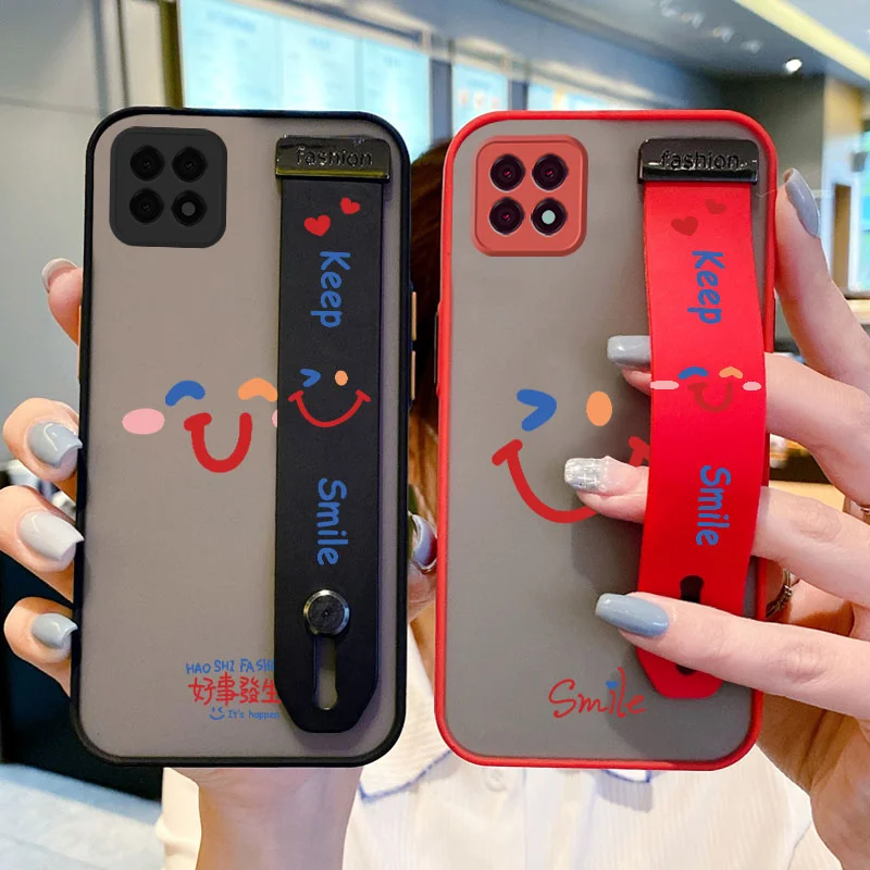 

Wrist Case for OPPO A72 5G A53 A73 A74 A76 A92 A92S A93 A94 F19 Reno4 F Reno 5 6 Lite Colorful Little Smile Holder Case simple