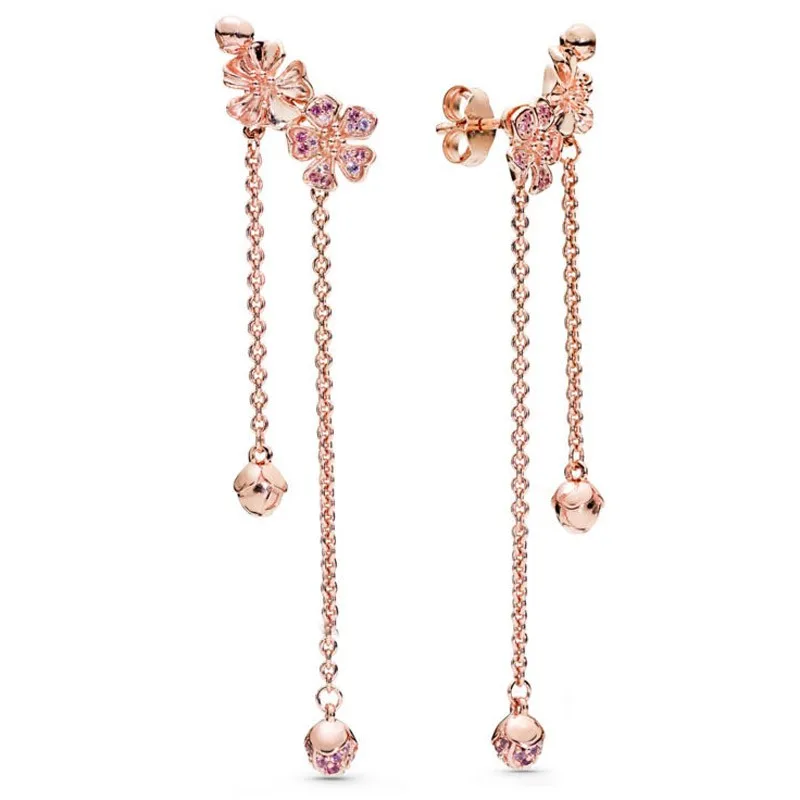 

Authentic 925 Sterling Silver Sparkling Rose Peach Blossom Pink With Crystal Stud Earring For Women Wedding Gift Pandora Jewelry