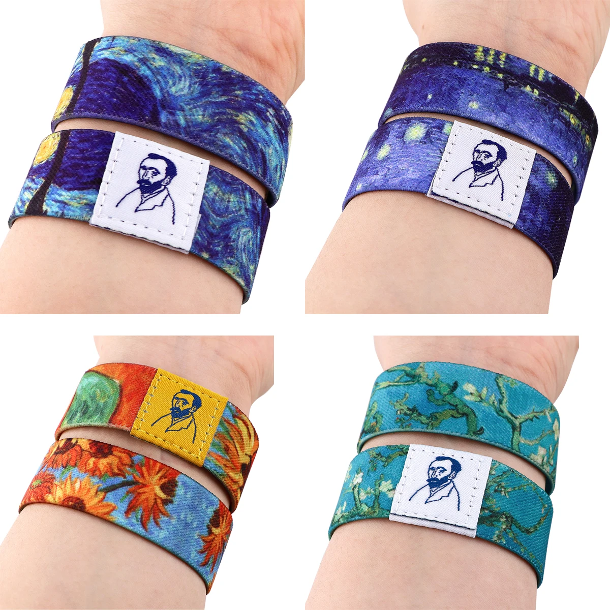 

Art Painting Printed Bracelets Almond Blossom Flowers Hand Bangles For Women Wristbands Bracelet For Men Fashion Accessories