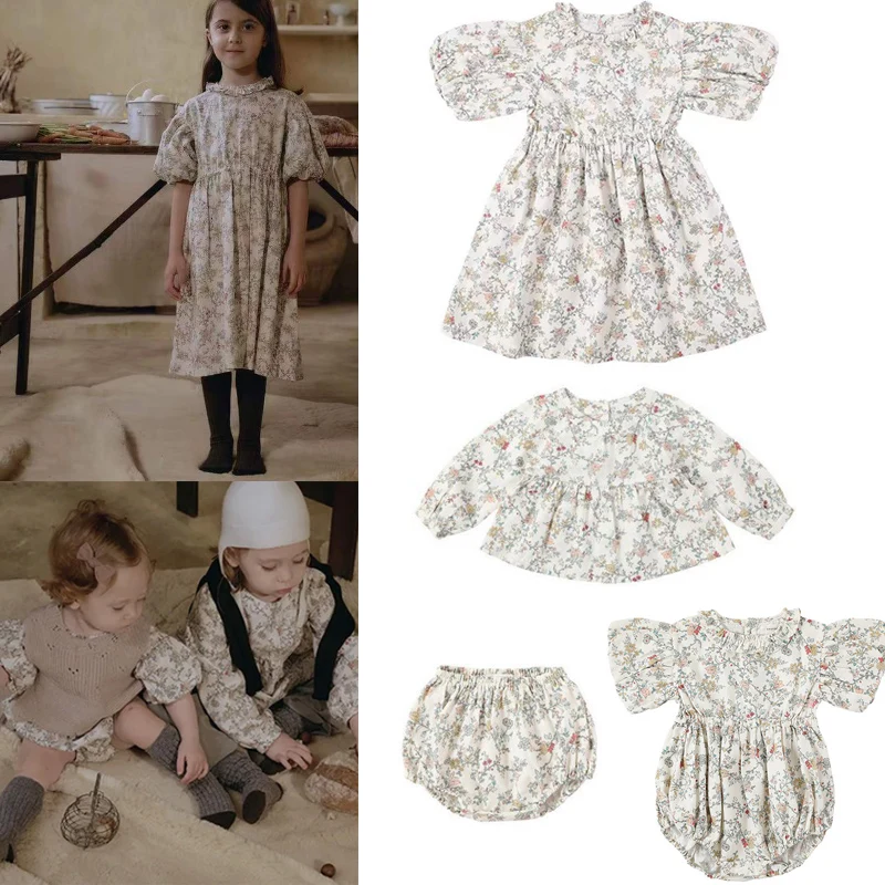 

2022 New Summer Kids Dress Brand Design Girls Cute Flower Print Princess Dresses Baby Toddler Fashion Clothes