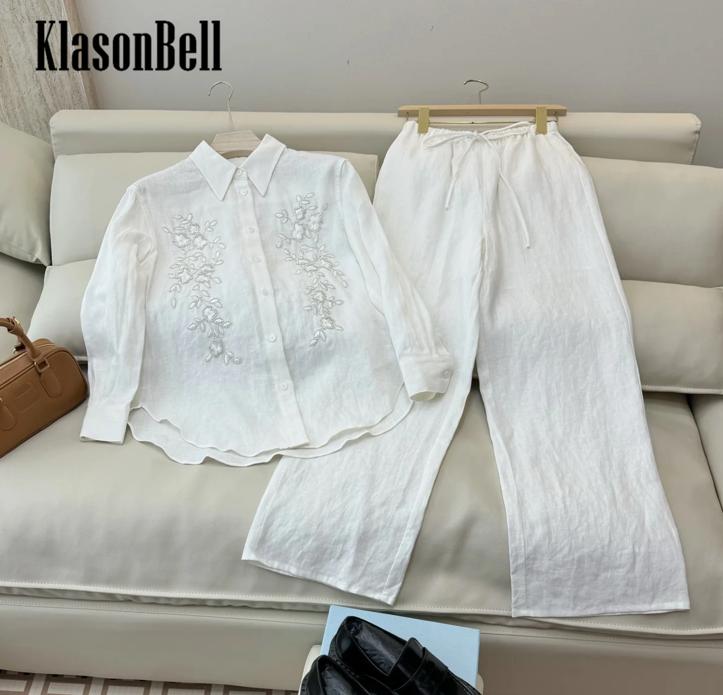 9.23 KlasonBell Женская одежда Ручная вышивка бисером Рубашка с длинными рукавами