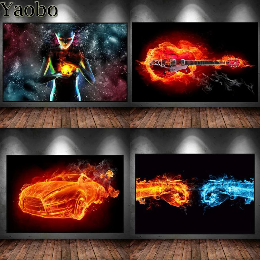 

DIY 5D Diamond Painting Flame and Ice Lover Hug and Car Posters Full Diamond Embroidery Rhinestones Picture Amazing Artwork