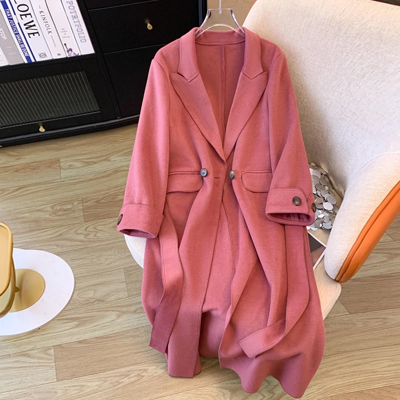 SuperAen розовое шерстяное пальто в корейском стиле женские осенне-зимние новые