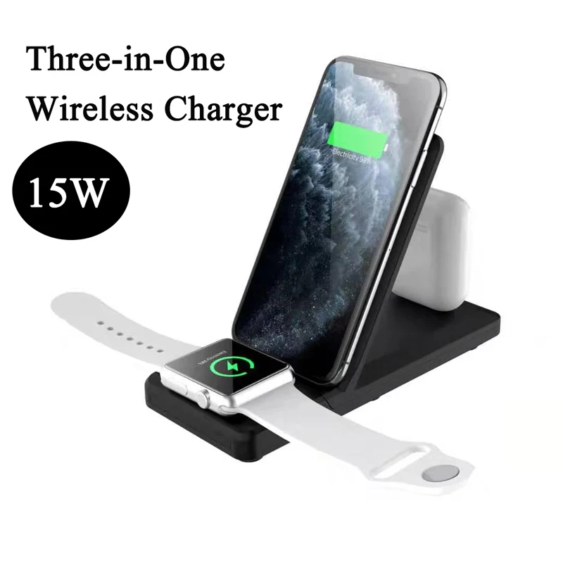 

3 In 1 15W Fast Wireless Charging Base For iPhone 13 12 11 Pro Max Airpods iWatch Samsung S21 S20 Ultra Foldable Charger Stand