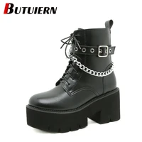 single boots thick soled high heeled ankle boots womens trendy round toe womens patent leather motorcycle boots kobiet buty