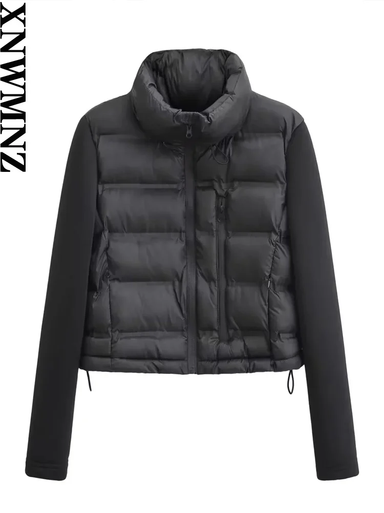 

2023 Women Fashion Patch Padded Jacket Woman Waterproof High Neck Long Sleeve Adjustable Hemline Top Female Warm Coat