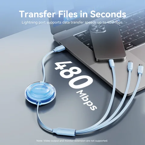 Vention USB C-кабель 3 в 1, выдвижной USB-кабель типа C, шнур Lightning для iphone 17 16 15 14 Samsung Huawei Xiaomi Charge