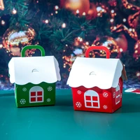 5pcs christmas house shape candy dragee gift box cookie bags packaging boxes christmas tree pendant party decorations