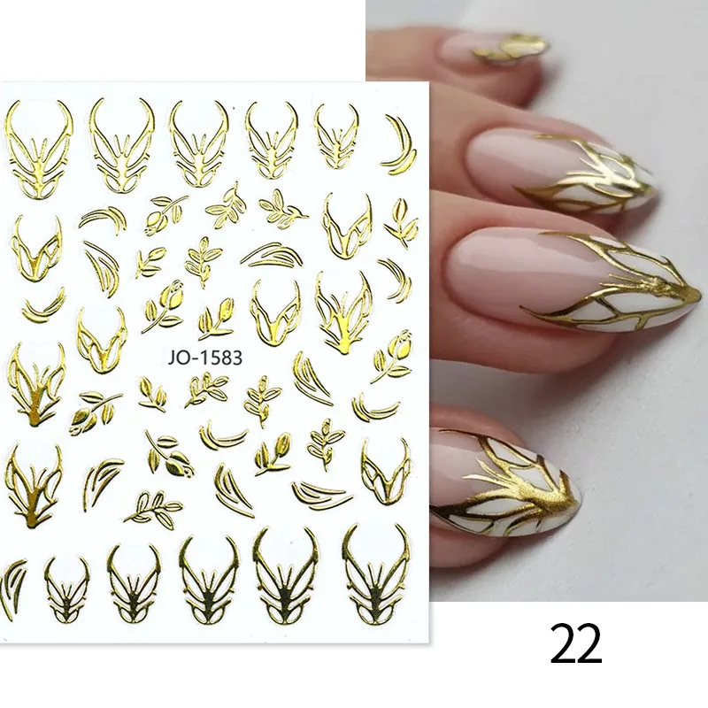 

3D Colored Gold Nail Stickers Laser Rendering Line Graffiti Pattern Adhesive Gel Sticker Nail DlY Press On Nails Nail Decoration