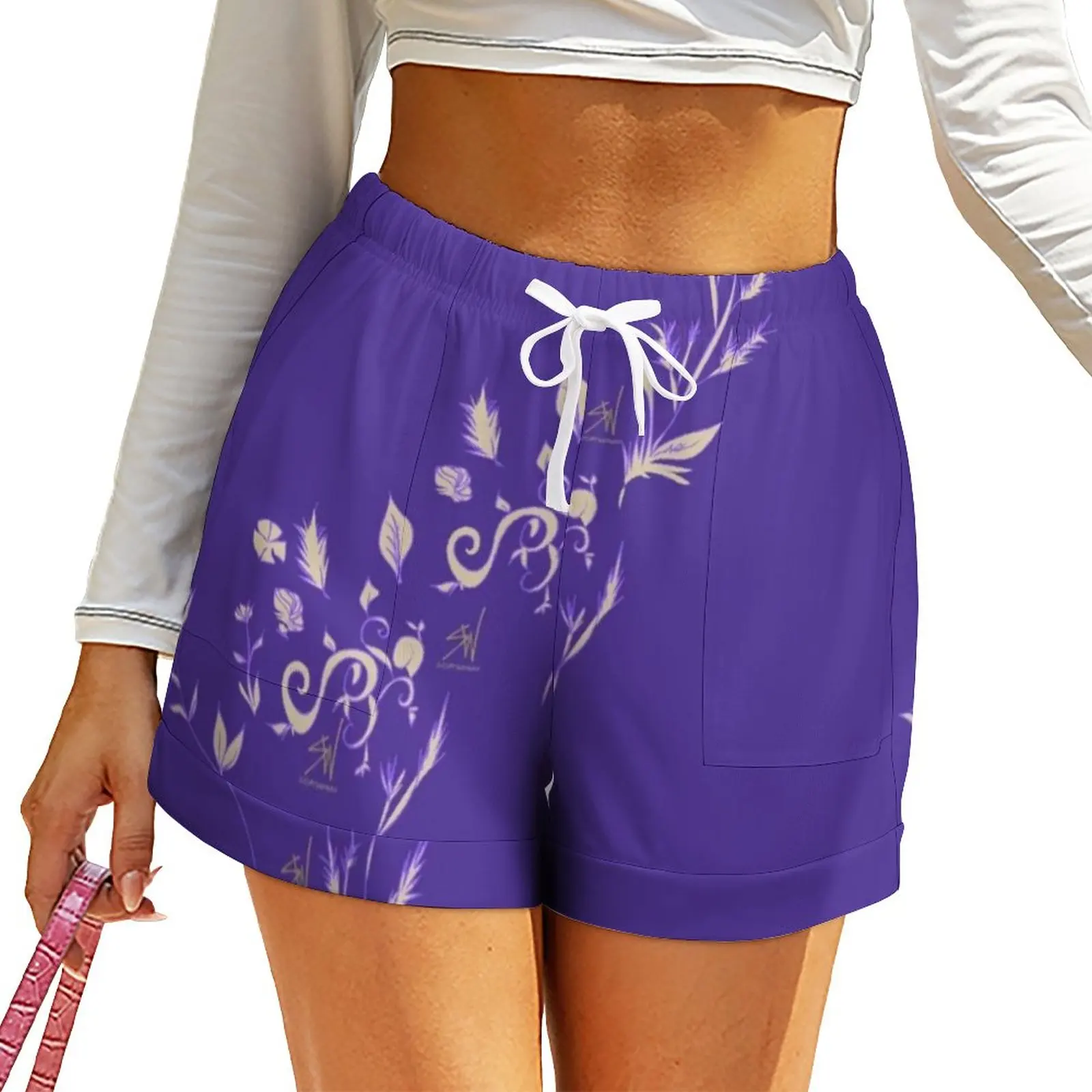 

Vintage Lavender Shorts Purple Floral Dilly Sicat Oversize Streetwear Shorts Sport Short Pants Woman Print Pockets Bottoms