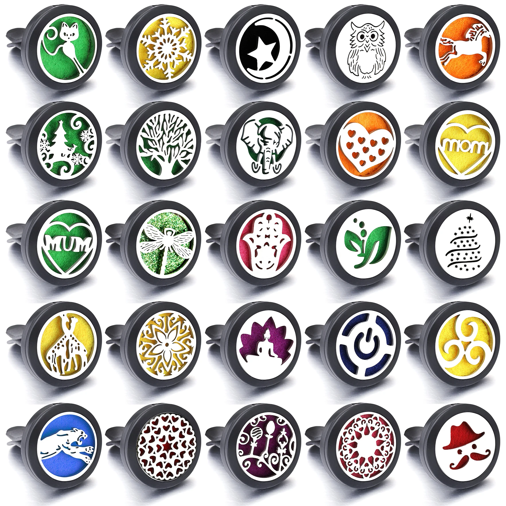 

New Black Car Air Freshener Clip Stainless Steel Tree Of Life Car Aromatherapy Locket Car Essential Oil Diffuser Perfume Pendant